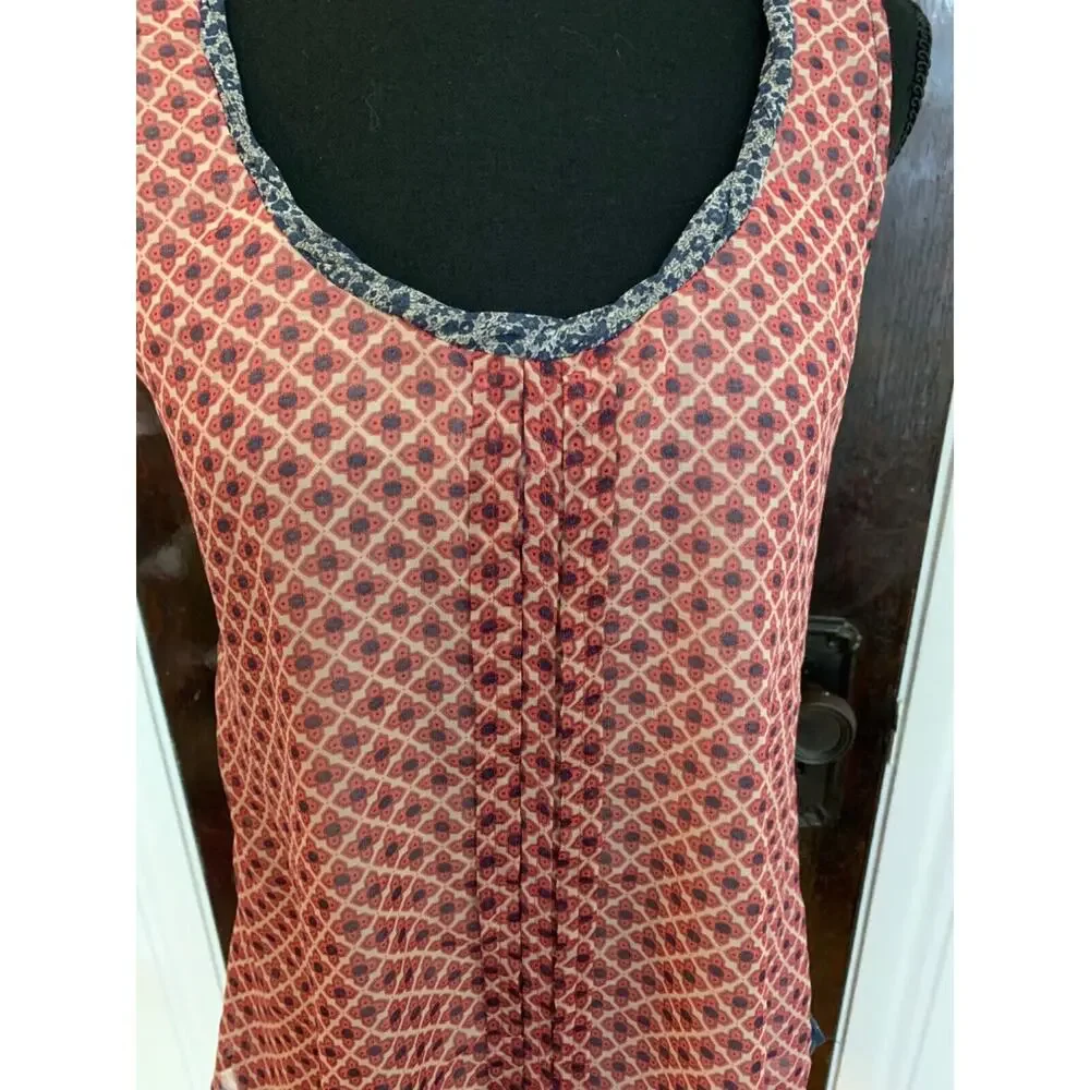 Anthropologie One September Sz M Red & Blue Boho Bandana Tank Blouse Top Shirt M - Picture 4 of 7